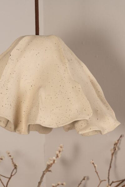 Beige Spotted Natural Textured Handmade Flower Ceramic Pendant Lamp Chandelier, Interior Design, Valentine's Day Gift - Image 4