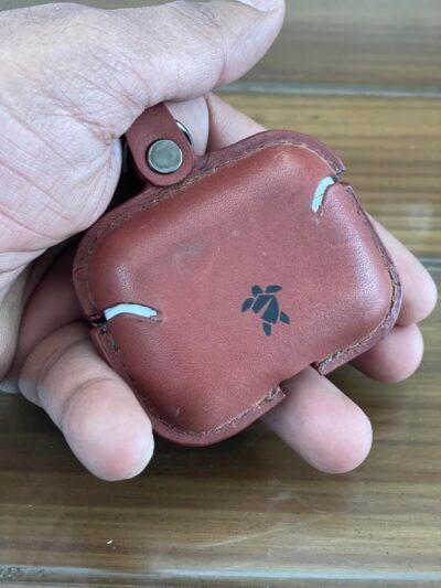 Handmade Leather AirPods Case, Pure Leather AirPods Case - Cognac Colour - Image 3