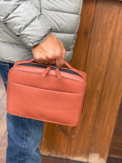 Handmade Leather Tech Organiser, Gadget Organiser - Cognac Color - Image 3