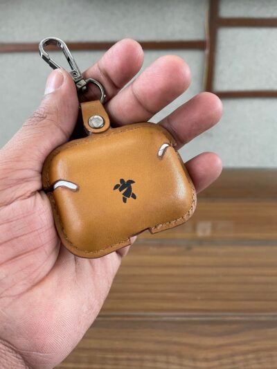 Handmade Leather AirPods Case - Vintage Tan, Full Grain Protective Cover - Image 2