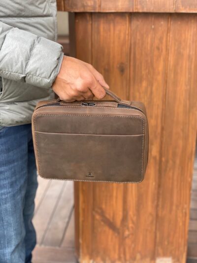 Handmade Leather Tech Organiser, Gadget Organiser - Burnt Tobacco Colour - Image 3