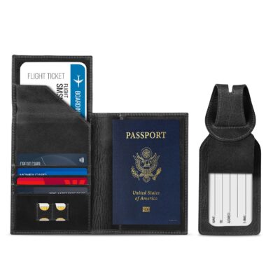 Personalized Leather Passport Wallet RFID Blocking - Handcrafted Travel Wallet Set with Luggage Tag - Image 2