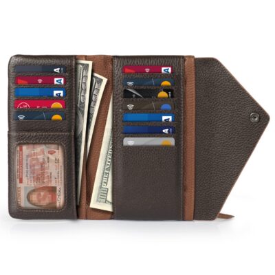 Hand Crafted Top Grain Leather Cash Envelope Wallet, RFID Blocking Checkbook Wallet, Unisex Credit Card Wallet with Phone Compatible Slots - Image 5