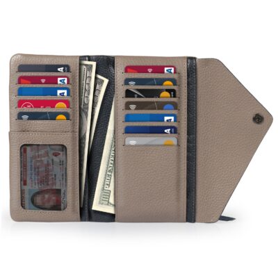 Hand Crafted Top Grain Leather Cash Envelope Wallet, RFID Blocking Checkbook Wallet, Unisex Credit Card Wallet with Phone Compatible Slots - Image 2