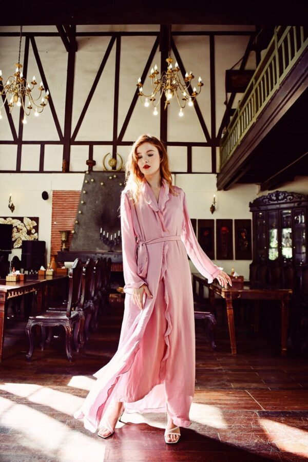 Ruffle Silk Robe with Sleeves - Image 2