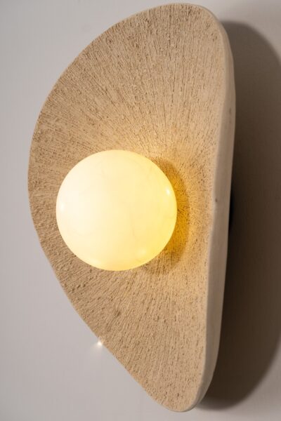 15" Beige Color Line Textured Led Natural Clay Color Ceramic Handmade Stoneware Wall Lamp, Home Gift, Christmas Gift, Modern Sconces - Image 2