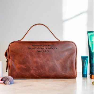 Personalized Hand Crafted Top Grain Leather Toiletry Bag, Customized Makeup Bag, Durable Cosmetic Bag, Makeup Organizer with Two Compartment - Image 2