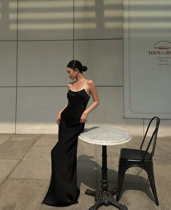 Maxi Black Silk Dress with White straps - Image 2