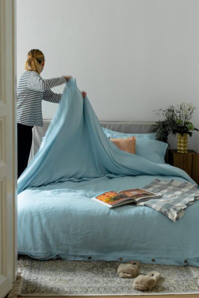 Sky Blue linen bed set: 1 duvet cover and 2 pillowcases, natural 100% flax linen bedding in queen, king, single, double, twin sizes - Image 3