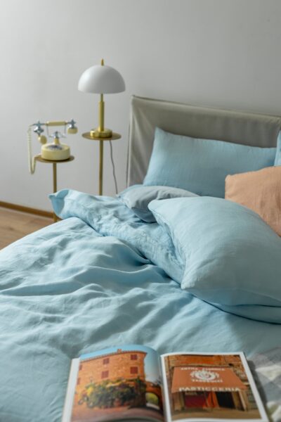 Sky Blue Linen Bedding Set - 100% Flax Linen Duvet Cover & 2 Pillowcases - Queen King Twin - Image 5