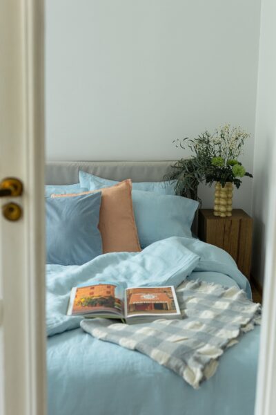 Sky Blue Linen Bedding Set - 100% Flax Linen Duvet Cover & 2 Pillowcases - Queen King Twin - Image 4