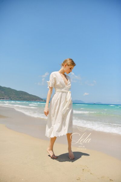 White Floral Cotton Dress - Image 4