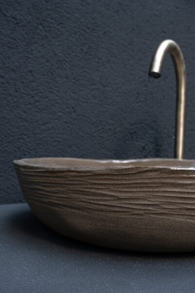 Wabi Sabi Brown Handmade Ceramic Washbasin, Natural Textured Washbasin, Farmhouse Sink - Image 4