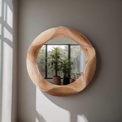 Artistic Asymmetrical Wooden Mirror - Handmade Round Mirror for Bedroom and Living Room Decor, Irregular Mirror, Christmas Gift, Wavy Mirror - Image 2