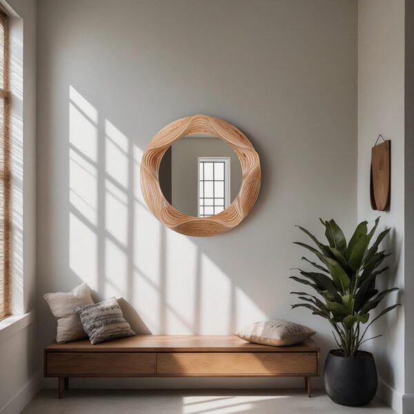 Artistic Asymmetrical Wooden Mirror - Handmade Round Mirror for Bedroom and Living Room Decor, Irregular Mirror, Christmas Gift, Wavy Mirror - Image 3