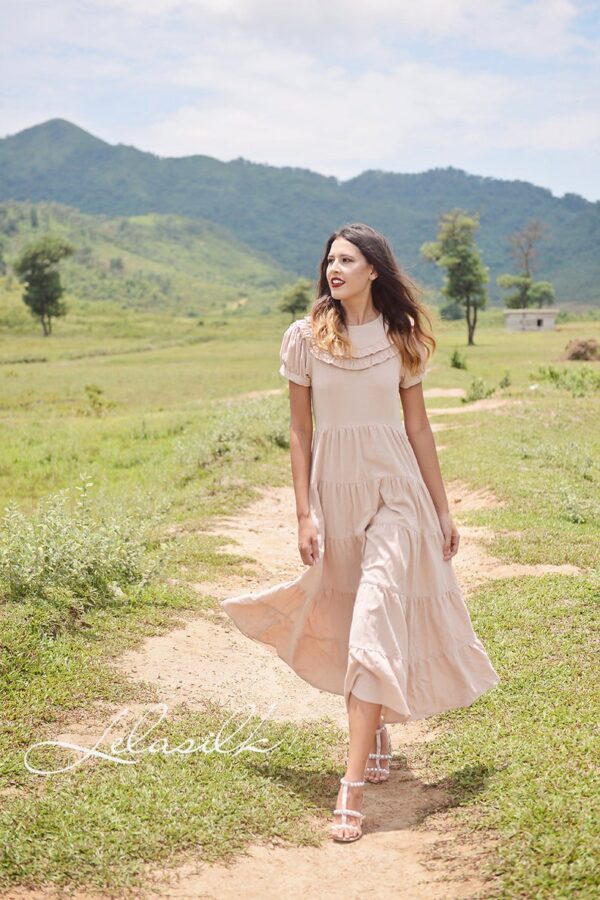 Prairie Dress Cotton - with Ruffles Collar - Organic Cotton Dress - Dress For Women - Natural Fabric