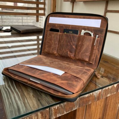 Leather tech Portfolio Organizer Zipper, Laptop Organizer bag, A4 Document folder, Zipper Folio, Portfolio organizer for Business and travel