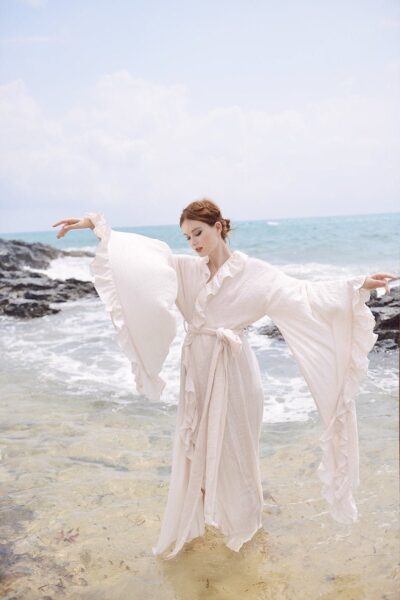 Kimono Robe Women - Linen Gauze Long Robe - Floor Length Gown - Long Dressing Gown - Long Sleeve Wedding Robe