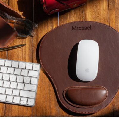 Personalized Oval Leather Mouse Pad with Wrist Rest, Hand Crafted Computer Mouse Pad, Cute Desk Laptop Mouse Pad, Soft Ergonomic Mouse Pad