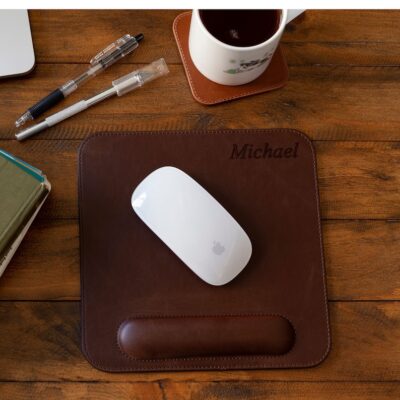 Personalized Leather Mouse Pad with Wrist Rest - Ergonomic Custom Desk Mat for Home Office