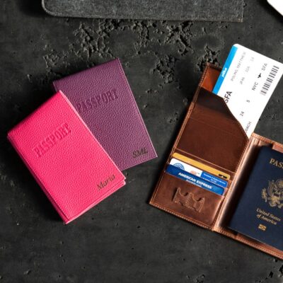 Personalized Leather Passport Wallet RFID Blocking - Handcrafted Travel Wallet Set with Luggage Tag