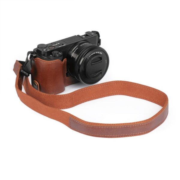 Sony ZV-E10 Fine Leather Camera Half Case & Strap - Black / Brown, Handcrafted