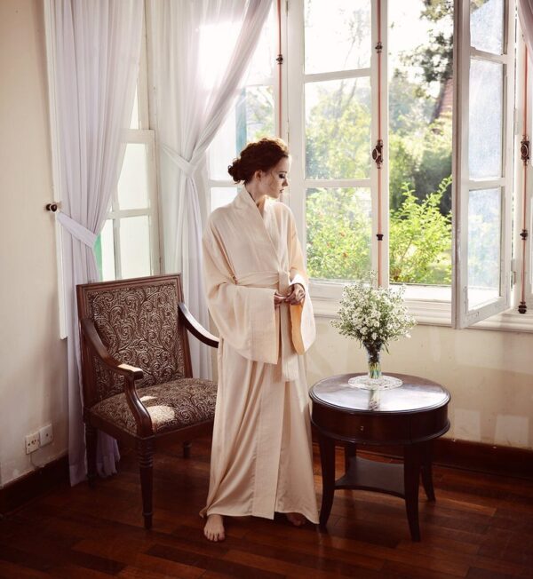 Silk Robe Kimono - Full Length Robe - Long Dressing Gown - Long Sleeve