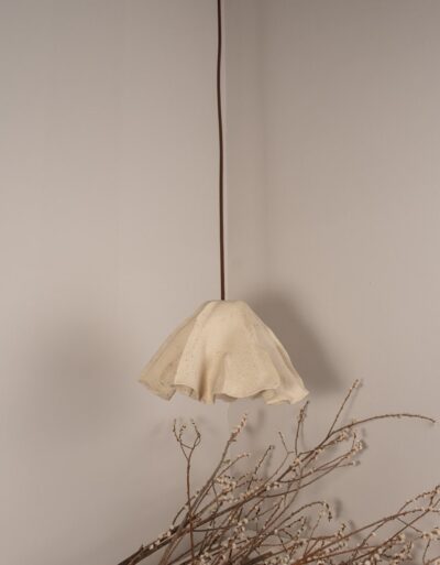 Beige Spotted Natural Textured Handmade Flower Ceramic Pendant Lamp Chandelier, Interior Design, Valentine's Day Gift