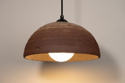 19" Terracota Ceramic Dome Natural Textured Pendant Light, Christmas Gift, Wabi Sabi Pendant Light, Handmade Chandelier