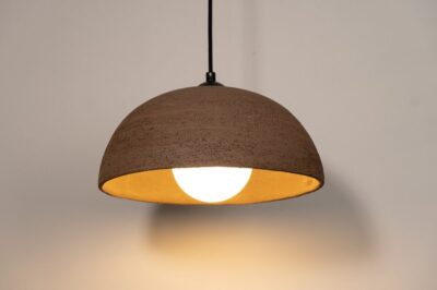 19" Handmade Natural Textured Brown Ceramic Pendant Chandelier, Home Gift, New Year Gift, Wabi Sabi Pendant Light