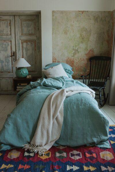 Ocean mint linen bedding set: 1 duvet cover and 2 pillowcases, handmade soft flax bed linens in queen, king, double, twin sizes