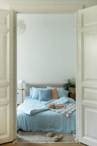 Sky Blue Linen Bedding Set - 100% Flax Linen Duvet Cover & 2 Pillowcases - Queen King Twin