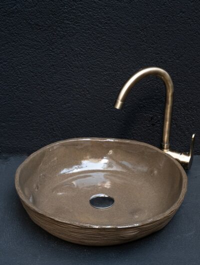 Wabi Sabi Brown Handmade Ceramic Washbasin, Natural Textured Washbasin, Farmhouse Sink