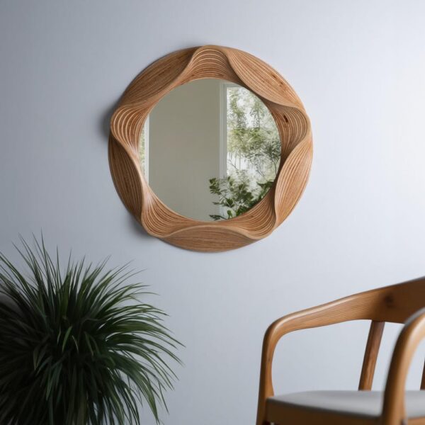 Artistic Asymmetrical Wooden Mirror - Handmade Round Mirror for Bedroom and Living Room Decor, Irregular Mirror, Christmas Gift, Wavy Mirror