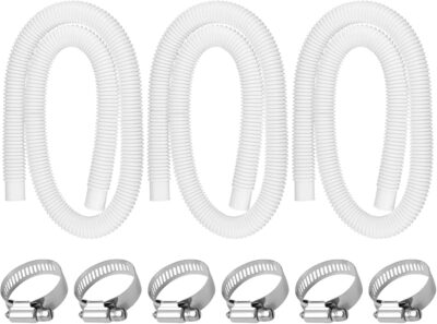 1.5" x 59" Pool Hoses - Skimmer Pool Hoses for In tex Cole man Summer Waves Soft Sided Surface Skimmer Pool Pump Filter, Pump Hoses Tubes for Above Ground Pool Sand Filter, 3 Pack 6 Hose Clamps