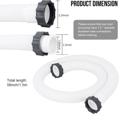 Pool Hoses 1.5" for Above Ground Pool Replacement Hose for Pool Pump 1.5" Diameter Swimming Pool Hose for Above Ground Pools, 59" Long 2 Pack Filter Pump Hose for Pump Models - Image 2