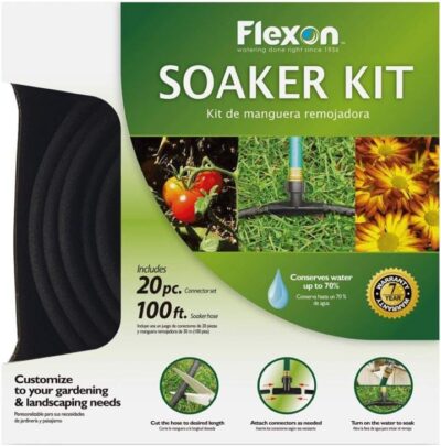 Flexon WS100KITCN 20-Piece Soaker Hose Kit - 100 ft Black - Garden Watering System