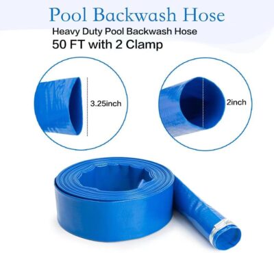 2" x 50 FT Heavy Duty Pool Backwash Hose - Lay Flat PVC Discharge Hose with Clamps - Image 2