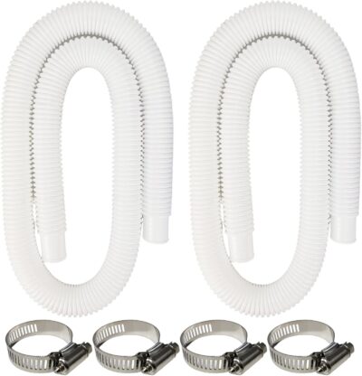 2 Pack Pool Pump Replacement Hose,1.25" Diameter, 59" Long Pool Filter Replacement Hoses for Above Ground Pools,Compatible with Intex Filter Pump 607, 637,Includes 4 Metal Clamps (white)