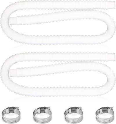 1.25 Inch Pool Hose 59” Long Replacement for Above Ground Pool, Filter Pump Hose with Metal Clamps (2 hoses & 4 clamps)