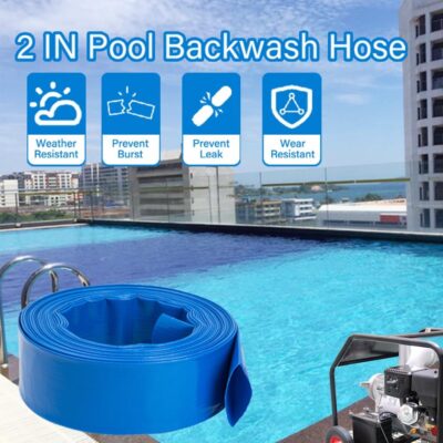 2" x50 FT, Pool Backwash Hose, Heavy-Duty PVC Hose, Lay Flat Discharge Hose, Weatherproof Burst Resistant for Water Transfer, Sump Pump, Pool Filter, Pool Drain，with 2 Hose Clamps - Image 5