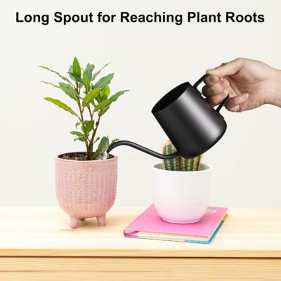 Watering Can Indoor Plants, Indoor Watering Can 12 oz / 350 ml, Small Watering Can with Long Spout, Stainless Steel Plant Watering Can (Black) - Image 2