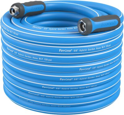 Fevone 80 ft Garden Hose, Heavy Duty Water Hose, Hybrid Polymer, Kink Resistance, Flexible, Durable, Leak Free, Aluminum Fittings, 3/4" GHT, 5/8" ID, 600 PSI, Drinking Water Safe