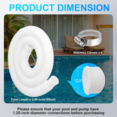 1.25" x 59" Pool Hose 2-Pack - Above Ground Swimming Pool Pump Filter Vacuum Hose Replacement for Intex 330/530/1000 GPH Pumps - Image 2