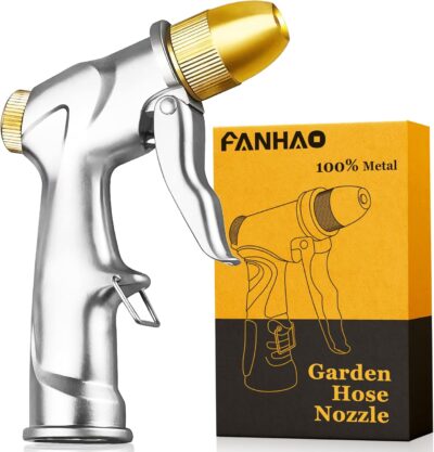 FANHAO Upgraded Garden Hose Nozzle Sprayer, 100% Heavy Duty Metal Handheld Water Nozzle High Pressure in 4 Spraying Modes for Hand Watering Plants and Lawn, Car Washing, Patio and Pet