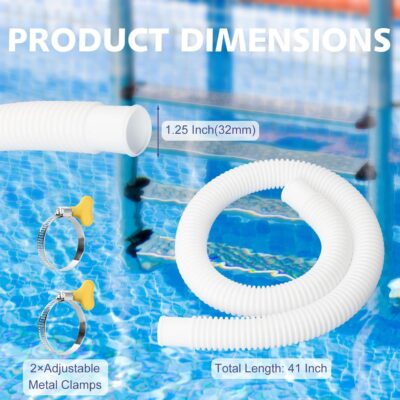 Pool Hose for Above Ground Pools, 1.25" Diameter Pool Pump Replacement Hose 41 Inches Length Swimming Pool Hose with 2 Pcs Hose Clamps - Image 2