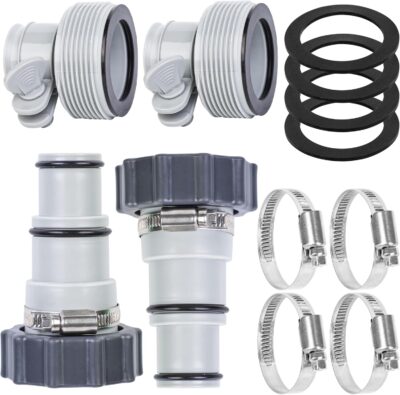 4-Pack Pool Hose Adapter 1.5" to 1.25" - Intex Pump Conversion Kit with Clamps & Washers