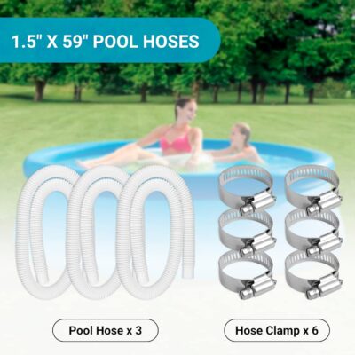 1.5" x 59" Pool Hoses - Skimmer Pool Hoses for In tex Cole man Summer Waves Soft Sided Surface Skimmer Pool Pump Filter, Pump Hoses Tubes for Above Ground Pool Sand Filter, 3 Pack 6 Hose Clamps - Image 5