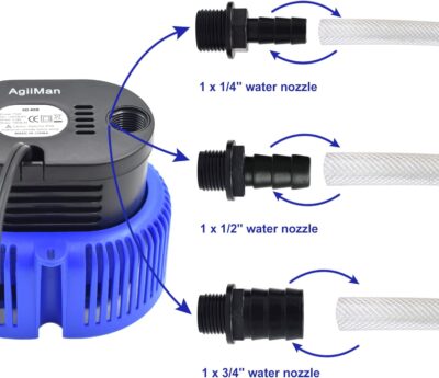 AgiiMan Pool Cover Pump Above Ground - Submersible Swimming Sump Inground Pump, Water Removal with 16' Drainage Hose and 25 Feet Power Cord, 850 GPH, 3 Adapters, Blue - Image 4