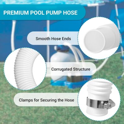 1.25" x 59" Pool Hoses Replacement for Above Ground Pools - 3 Pack 1-1/4" Diameter Pool Pump Hoses for In tex 607 637 Pump, Pool Filter Hose with 6 Metal Clamps for 330GPH 530GPH 1000GPH Filter Pumps - Image 3